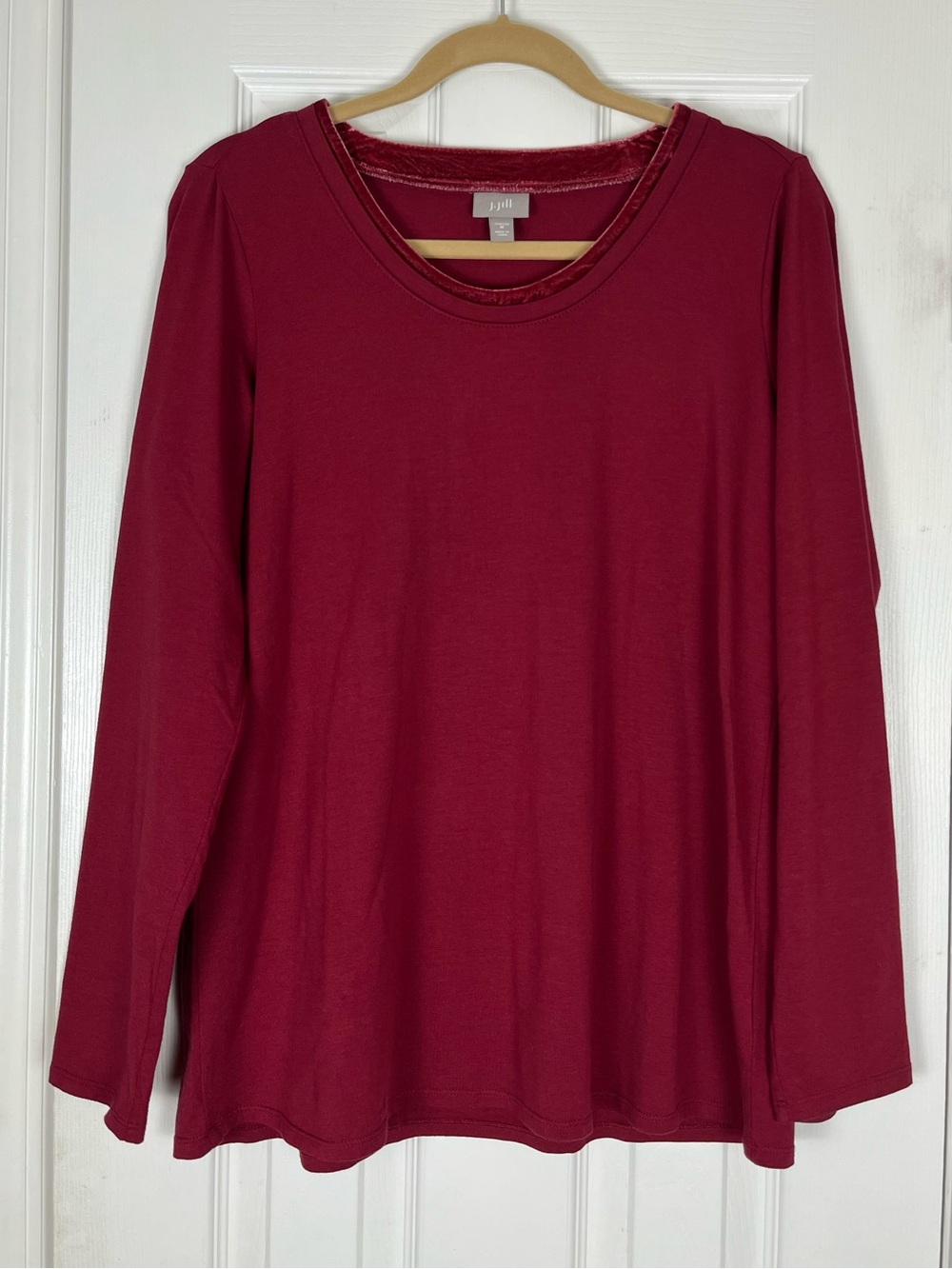 J. Jill Stretch Long Sleeve Velvet Trim Tunic Top Sz M